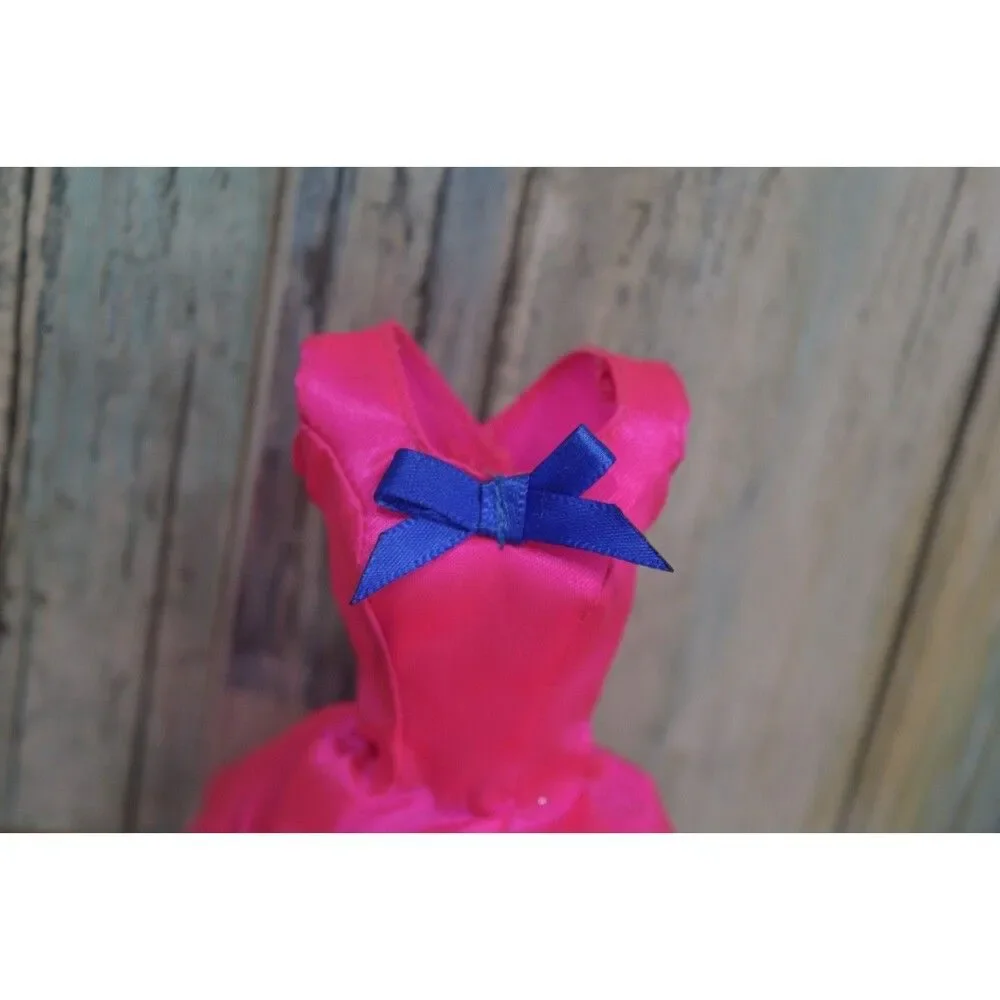 Barbie Fashion Doll Clothes Dress Hot Pink Satin Blue Bow Party Dress Outfit